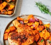 Spatchcock Chicken with Sweet Potatoes (Sheet Pan Dinner)