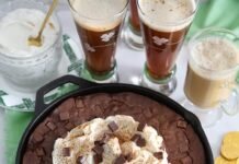 Irish Cream Skillet Brownie (Fudgy Baileys Brownie for St. Patrick’s Day)