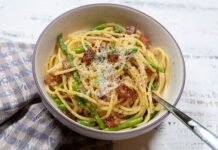 Pasta Carbonara With Asparagus & Pecorino Cheese