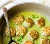 Chicken Meatballs with Pesto White Bean Puree