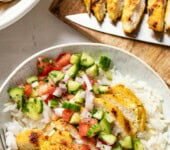Feta-Brined Chicken Bowls with Salad Shirazi