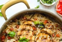 Bruschetta Chicken Pasta with Fresh Tomatoes and Basil