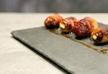 Bacon-Wrapped Dates with Blue Cheese and Hot Honey