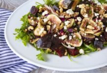 Roasted Beet & Fresh Fig Salad With Arugula & Gorgonzola Crumbles